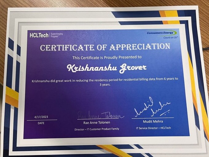 Certificate of Appreciation